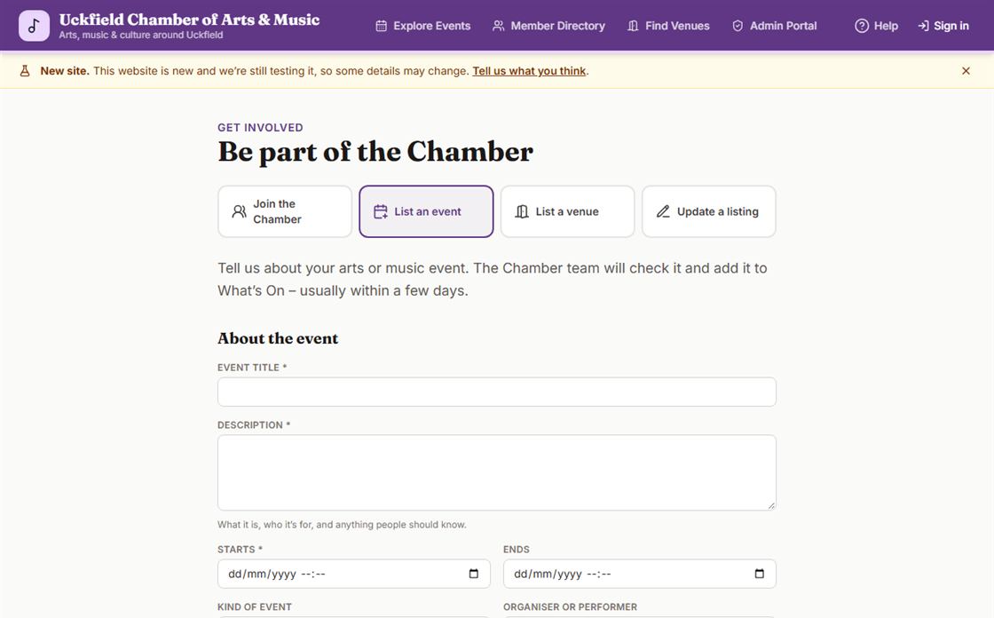 Get involved form for listing an event